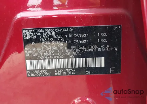 2016 Toyota Rav4 Le from USA, damaged, VIN JTMZFREV4GJ060902